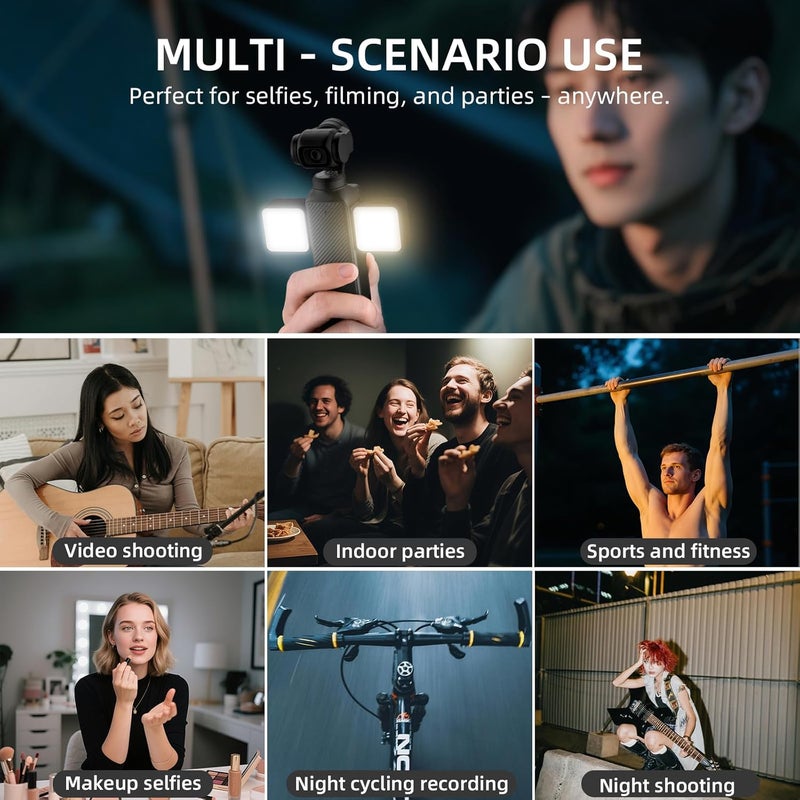 Flymile Pocket 3 Magnetic Fill Light Accessories, 6500K Adjustable Video Light For Xtra Muse with Quick - Release Cold Shoe Base, Compatible with DJI Osmo Action 5 Pro/4/3 Camera Cage Attachment,Black - Image 4